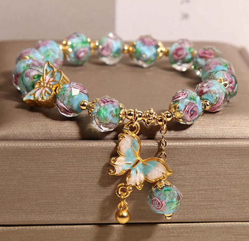 Love Freedom Butterfly Charm Rose Flower Liuli Bracelet
