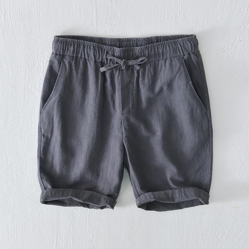Nimara Ritual Summer Solid Color Drawstring Elastic Waist Men's Ramie Linen Cotton Shorts With Pockets