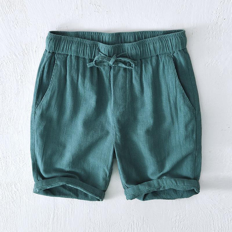 Nimara Ritual Summer Solid Color Drawstring Elastic Waist Men's Ramie Linen Cotton Shorts With Pockets