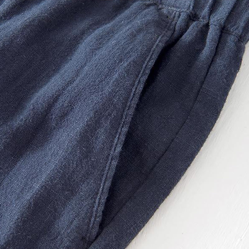 Nimara Ritual Summer Solid Color Drawstring Elastic Waist Men's Ramie Linen Cotton Shorts With Pockets