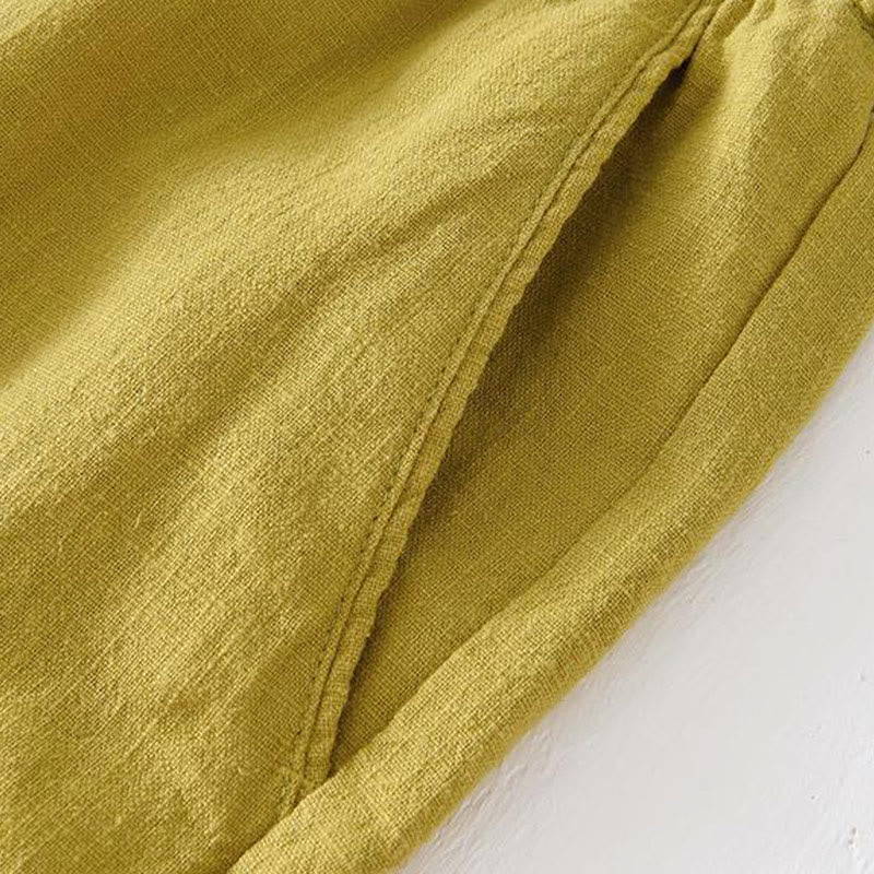 Nimara Ritual Summer Solid Color Drawstring Elastic Waist Men's Ramie Linen Cotton Shorts With Pockets