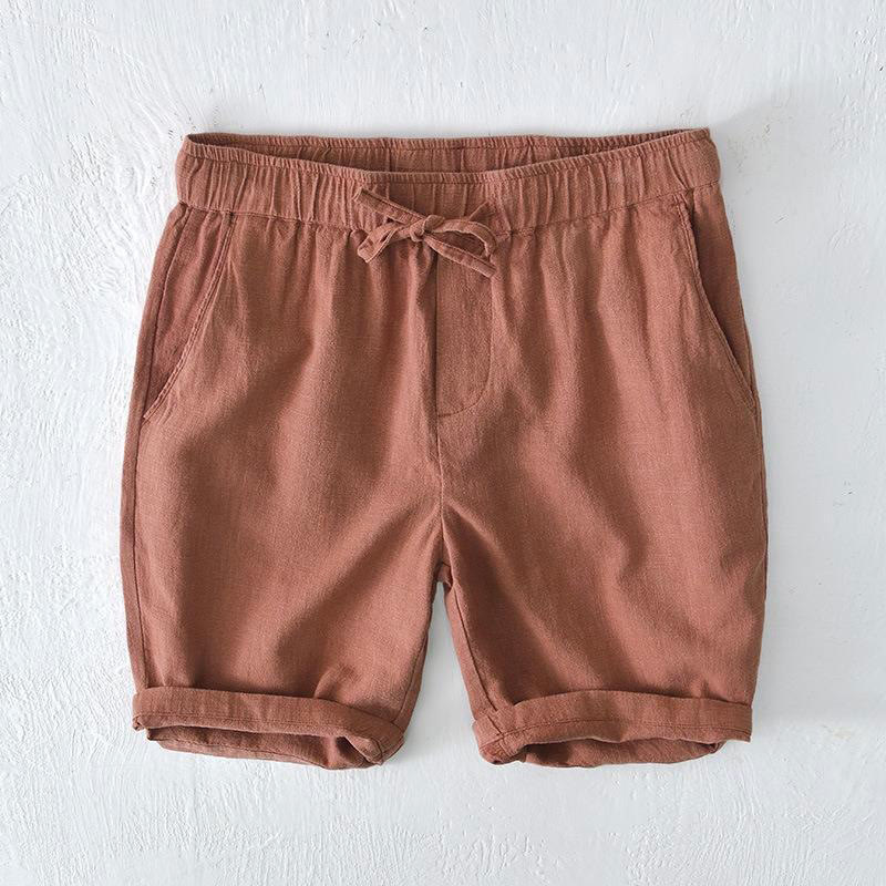 Nimara Ritual Summer Solid Color Drawstring Elastic Waist Men's Ramie Linen Cotton Shorts With Pockets