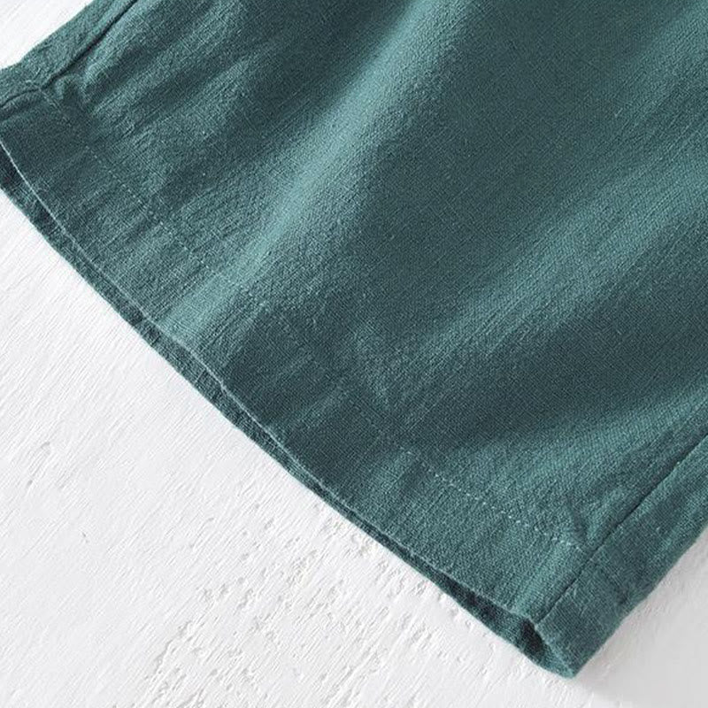 Nimara Ritual Summer Solid Color Drawstring Elastic Waist Men's Ramie Linen Cotton Shorts With Pockets