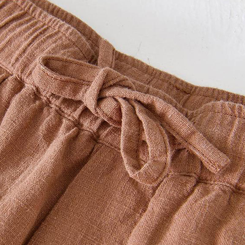 Nimara Ritual Summer Solid Color Drawstring Elastic Waist Men's Ramie Linen Cotton Shorts With Pockets
