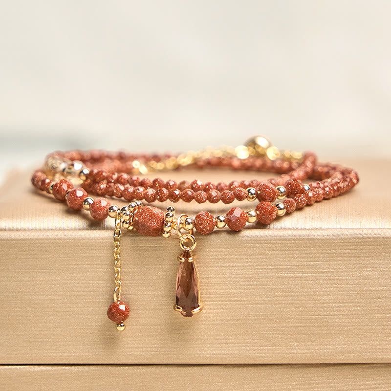 Nimara Ritual Natural 2mm Goldstone Beads Positive Multi Layer Bracelet