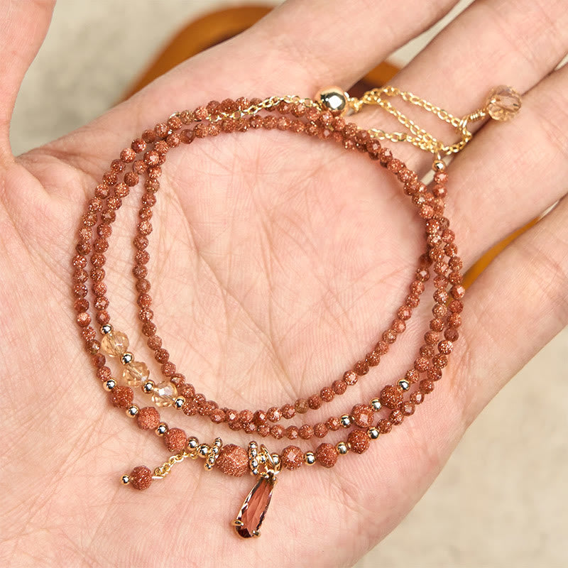 Nimara Ritual Natural 2mm Goldstone Beads Positive Multi Layer Bracelet