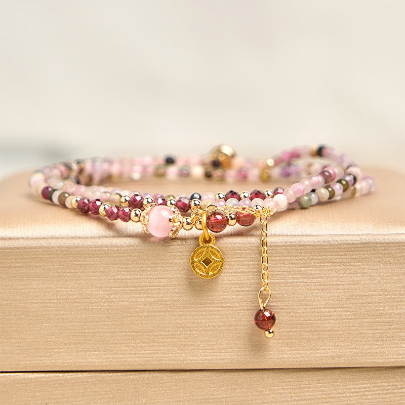 Nimara Ritual 2.5 mm Irregular Beads Colored Tourmaline Coin Wisdom Bracelet