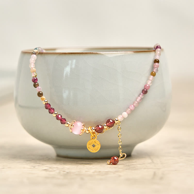 Nimara Ritual 2.5 mm Irregular Beads Colored Tourmaline Coin Wisdom Bracelet