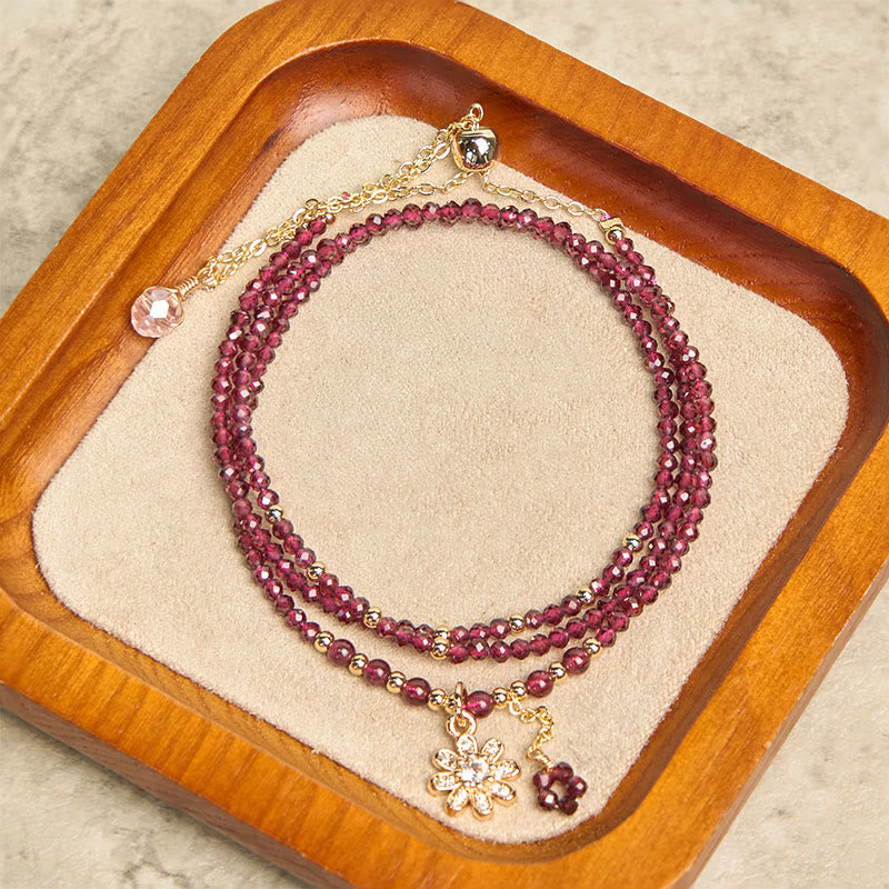 Nimara Ritual Natural 2.5mm Garnet Beads Flower Purification Multilayer Bracelet