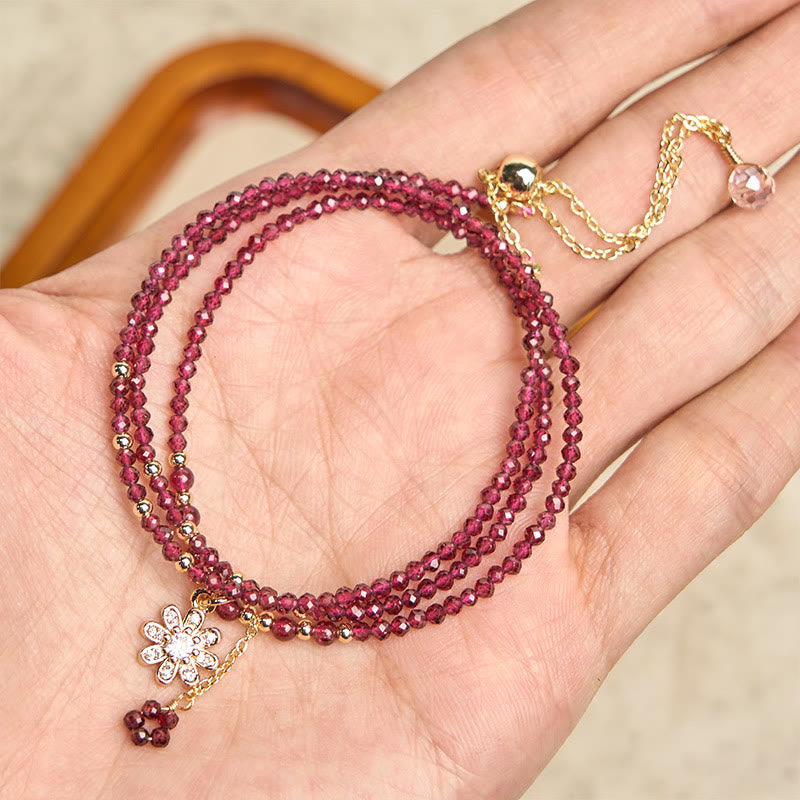 Nimara Ritual Natural 2.5mm Garnet Beads Flower Purification Multilayer Bracelet
