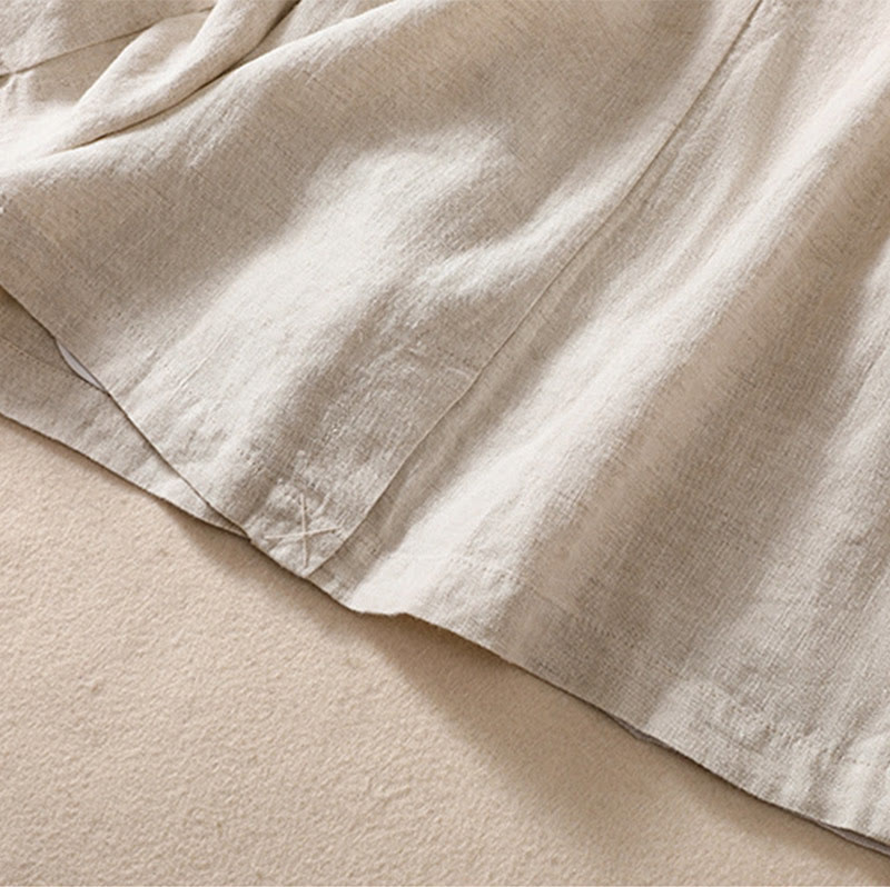 Nimara Ritual Women's Cotton Linen Stand Collar Long Sleeve Shirt With Pockets