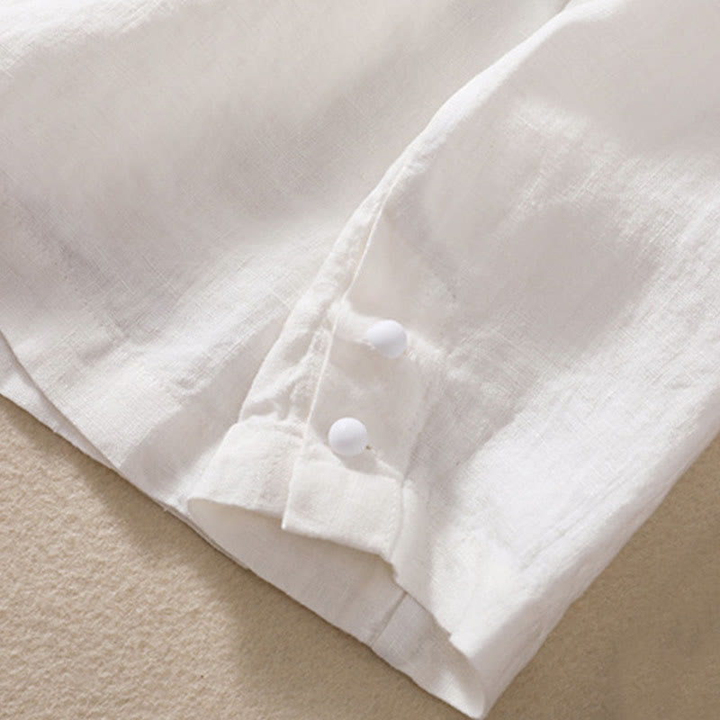 Nimara Ritual Women's Cotton Linen Stand Collar Long Sleeve Shirt With Pockets