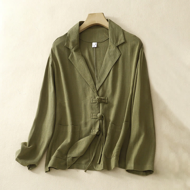 Nimara Ritual Women's Cotton Linen Frog-Button Long Sleeve Jacket With Pockets