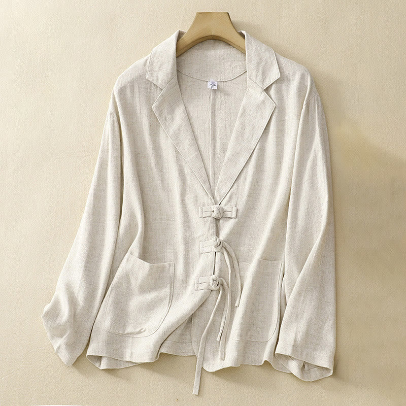 Nimara Ritual Women's Cotton Linen Frog-Button Long Sleeve Jacket With Pockets