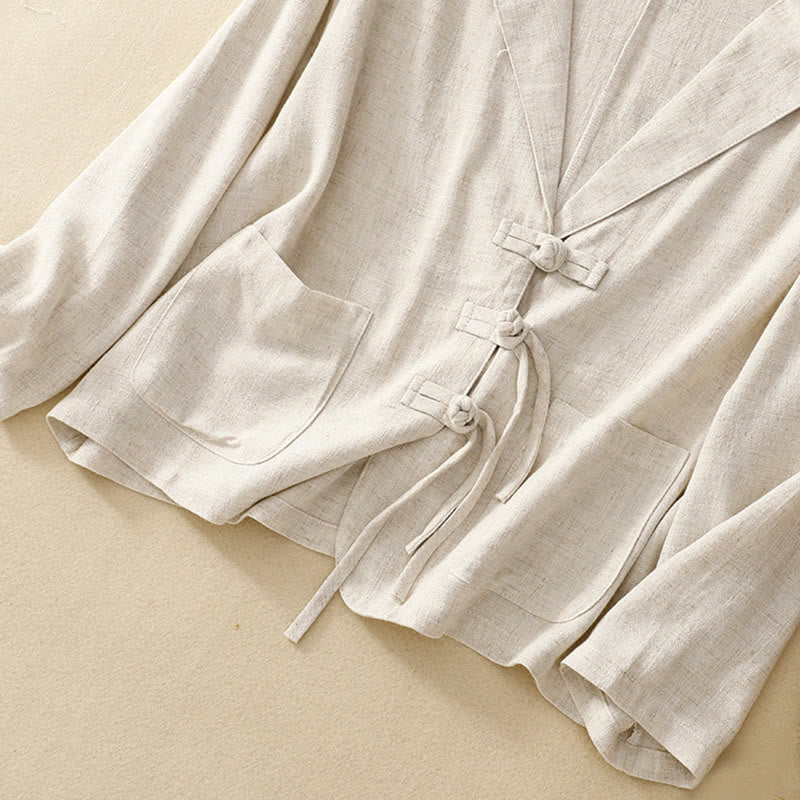 Nimara Ritual Women's Cotton Linen Frog-Button Long Sleeve Jacket With Pockets