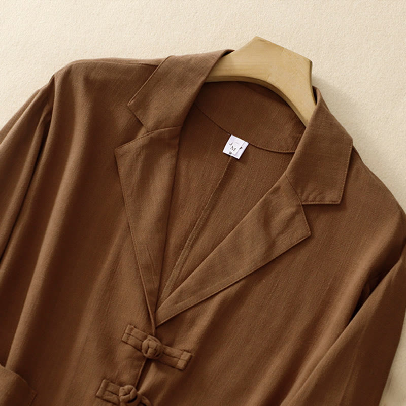 Nimara Ritual Women's Cotton Linen Frog-Button Long Sleeve Jacket With Pockets