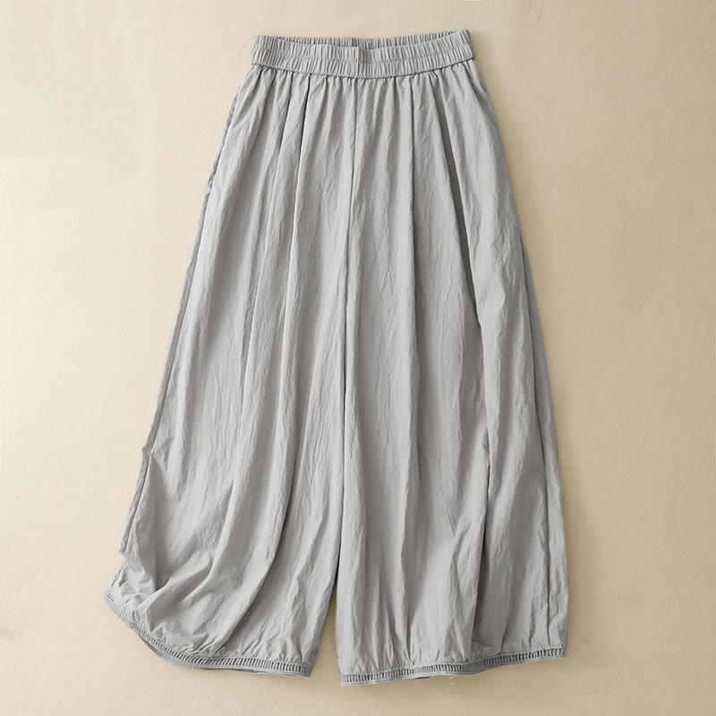 Nimara Ritual Casual Hem Hollow Design Women's Cotton 7-8 Length Wide Leg Pants With Pockets