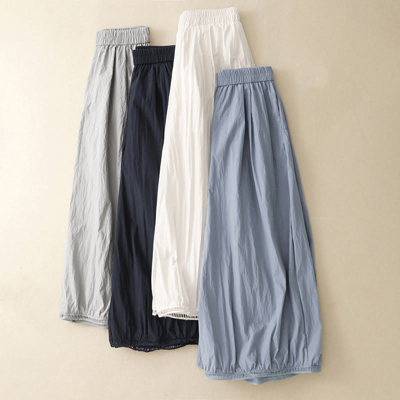 Nimara Ritual Casual Hem Hollow Design Women's Cotton 7-8 Length Wide Leg Pants With Pockets