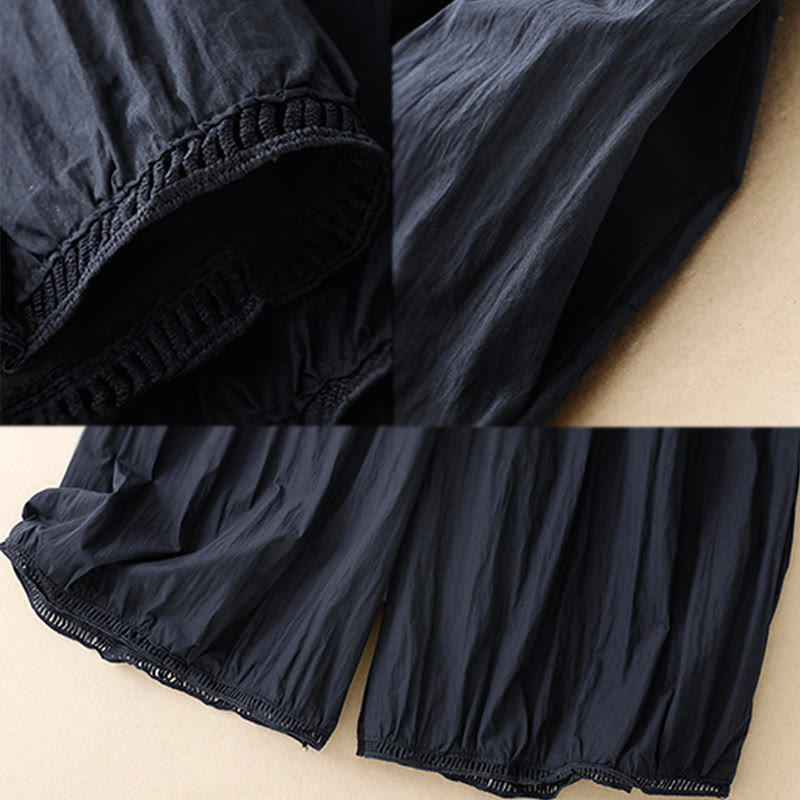 Nimara Ritual Casual Hem Hollow Design Women's Cotton 7-8 Length Wide Leg Pants With Pockets