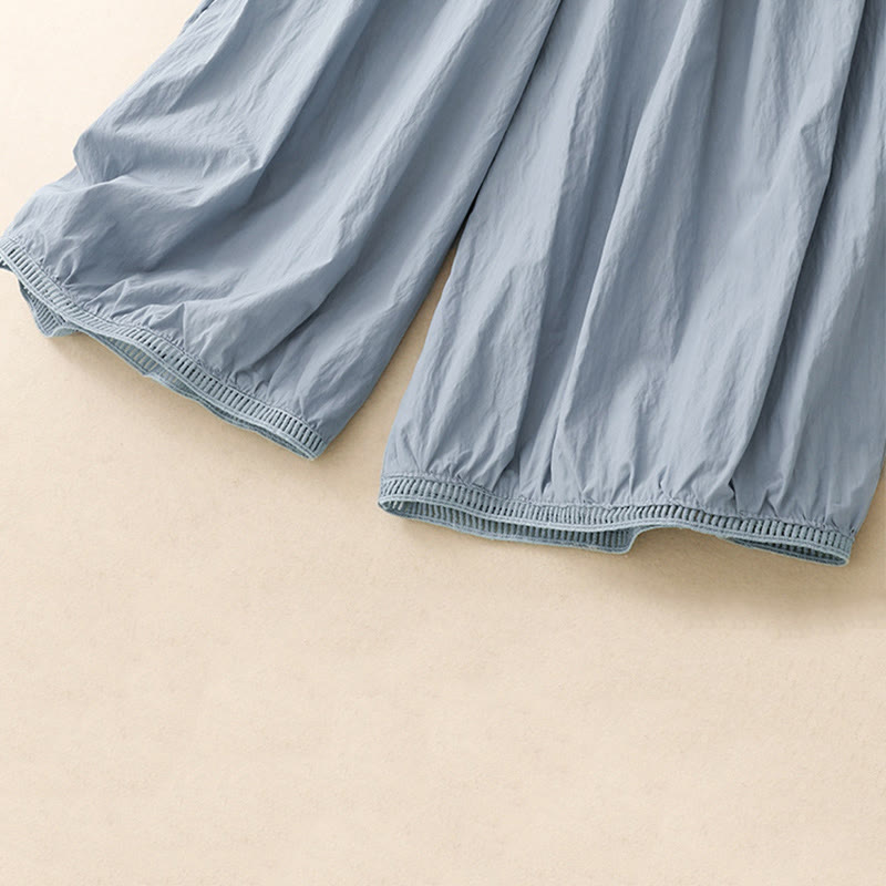 Nimara Ritual Casual Hem Hollow Design Women's Cotton 7-8 Length Wide Leg Pants With Pockets