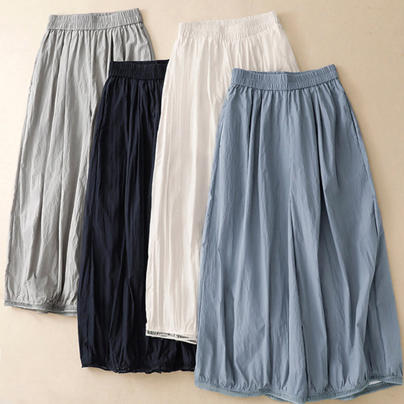 Nimara Ritual Casual Hem Hollow Design Women's Cotton 7-8 Length Wide Leg Pants With Pockets