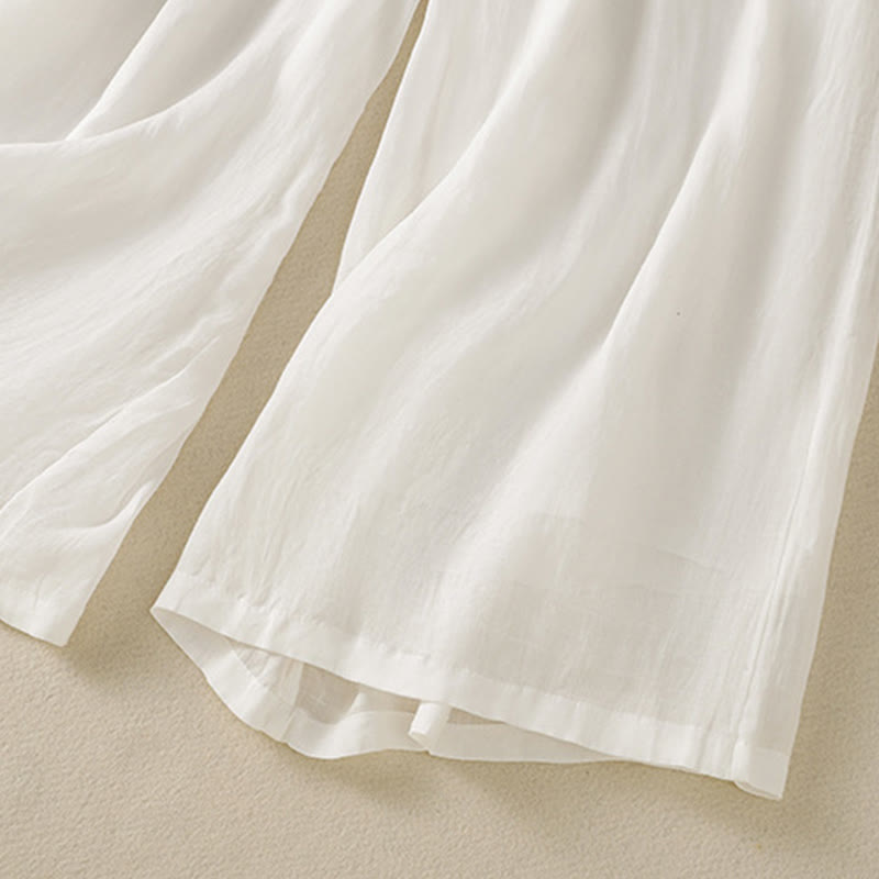 Nimara Ritual Commute Embroidery Drawstring Women's Cotton Wide Leg Pants With Pockets