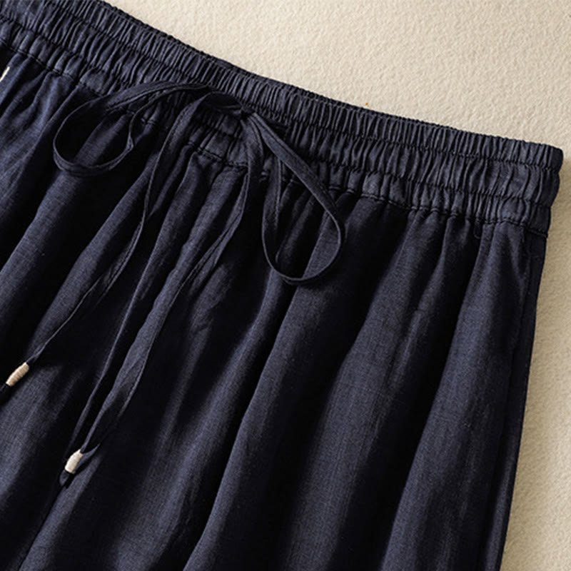 Nimara Ritual Commute Embroidery Drawstring Women's Cotton Wide Leg Pants With Pockets