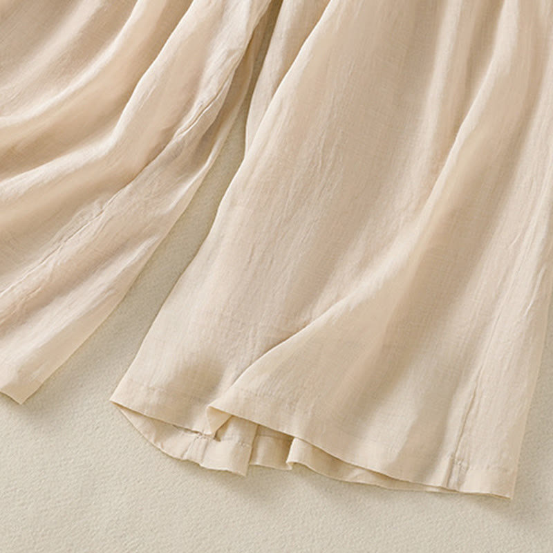Nimara Ritual Commute Embroidery Drawstring Women's Cotton Wide Leg Pants With Pockets