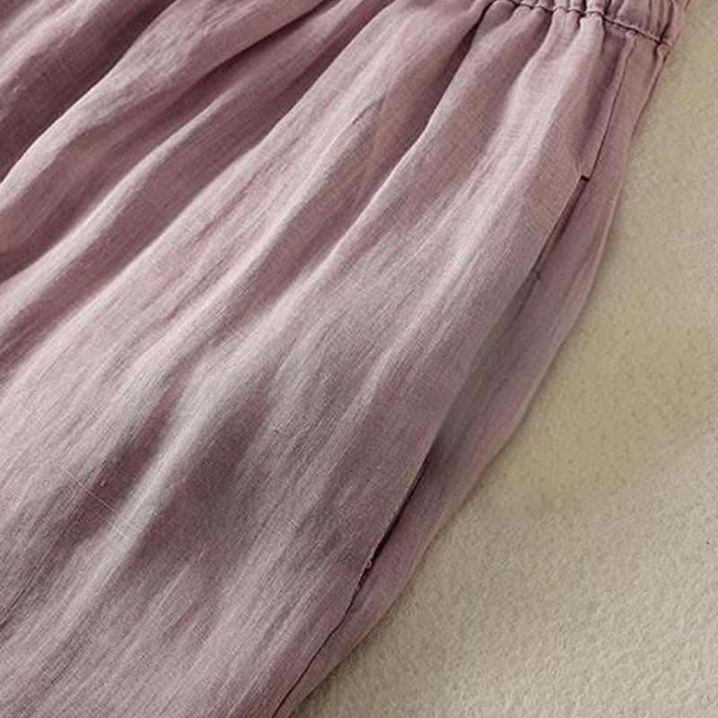 Nimara Ritual Commute Embroidery Drawstring Women's Cotton Wide Leg Pants With Pockets