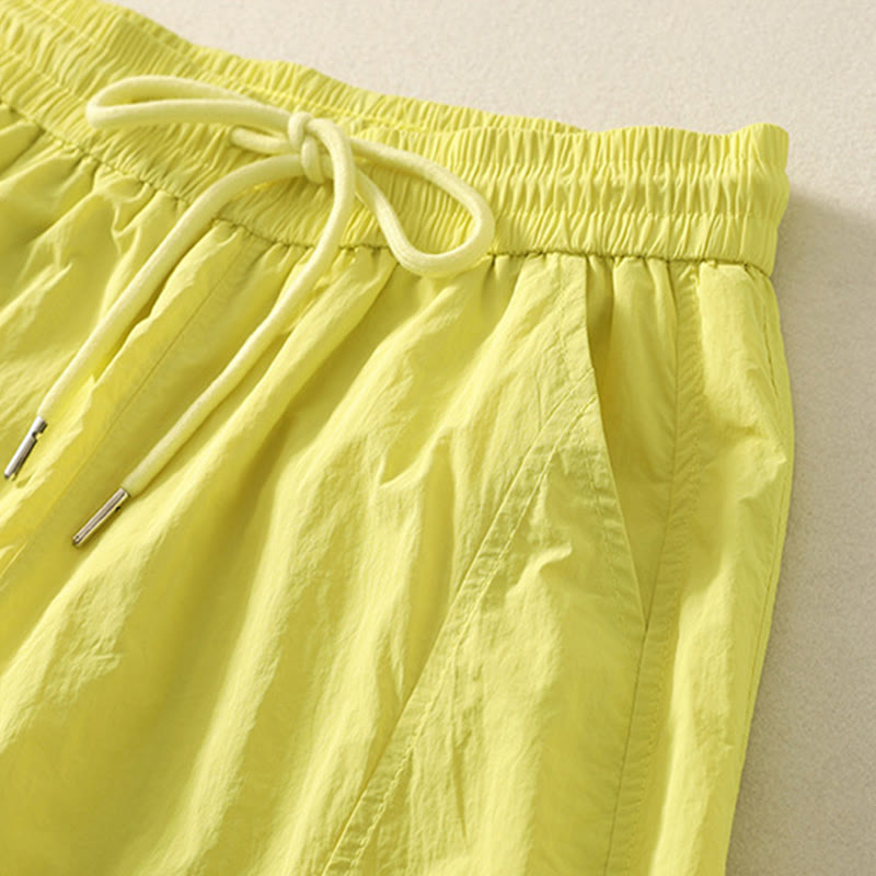 Nimara Ritual Summer Vintage Plain Drawstring Cuffed Women's Pants With Pockets