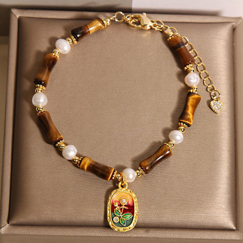 Nimara Ritual Natural Bamboo Tiger Eye Pearl Strength Bracelet