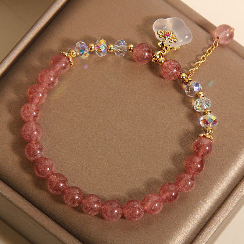 Nimara Ritual Auspicious Clouds Strawberry Quartz White Agate White Crystal Positive Bracelet