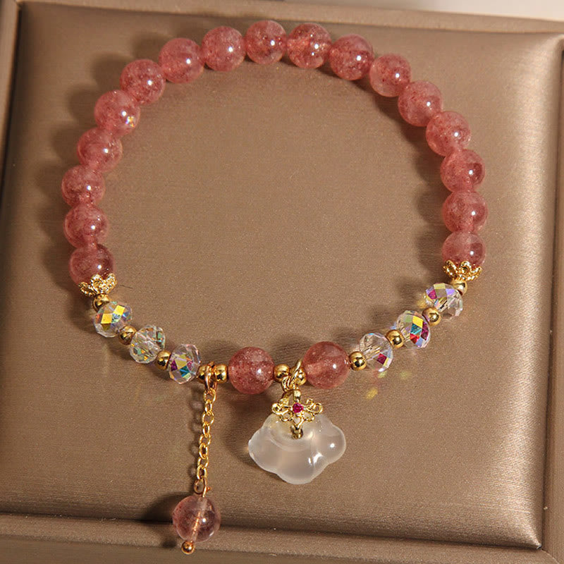 Nimara Ritual Auspicious Clouds Strawberry Quartz White Agate White Crystal Positive Bracelet