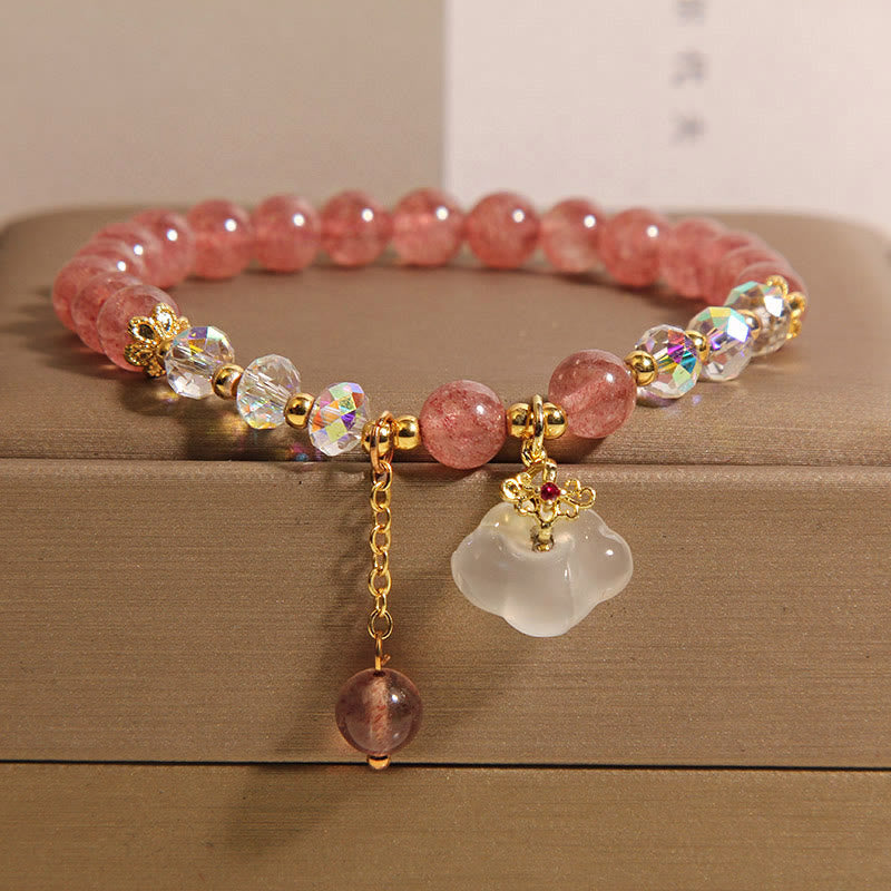 Nimara Ritual Auspicious Clouds Strawberry Quartz White Agate White Crystal Positive Bracelet