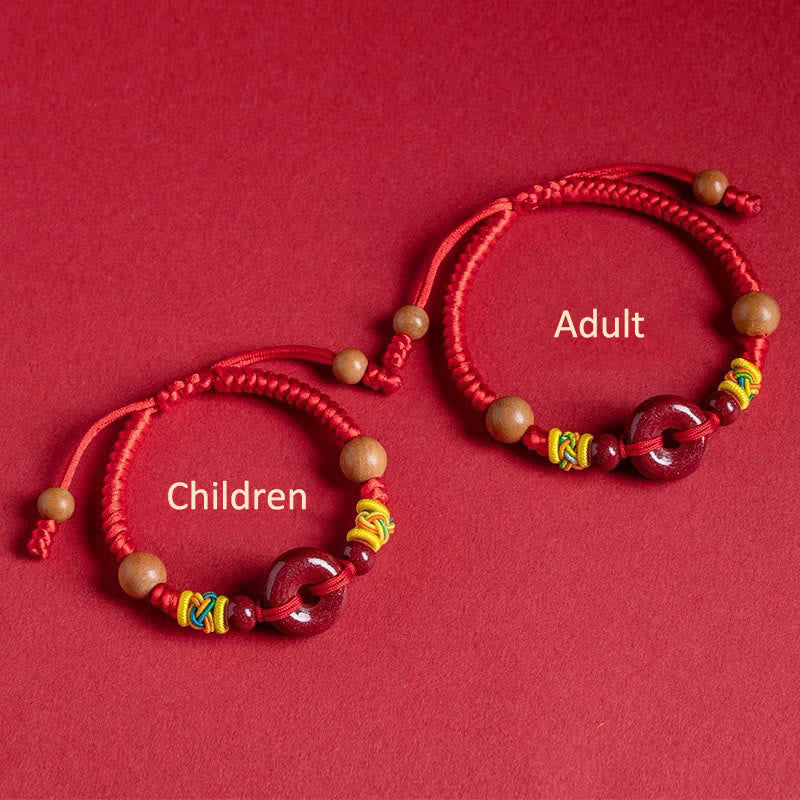 Nimara Ritual Red String Peach Wood Peace Buckle Cinnabar Protection Adult Kid Bracelet