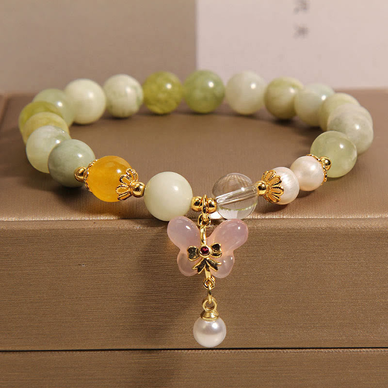Nimara Ritual Natural Butterfly Serpentine Jade Yanyuan Agate Luck Bracelet