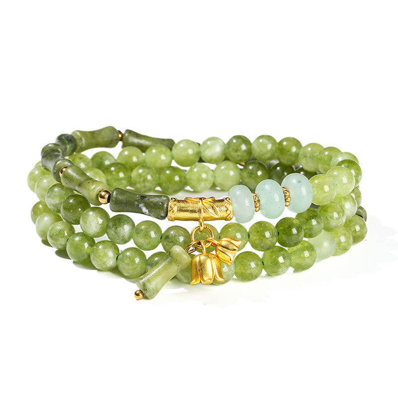 Nimara Ritual Retro Multilayer Lily of the Valley Bamboo Green Chalcedony Strength Bracelet