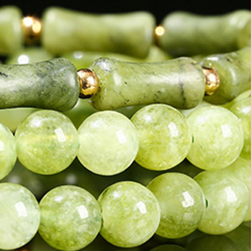 Nimara Ritual Retro Multilayer Lily of the Valley Bamboo Green Chalcedony Strength Bracelet