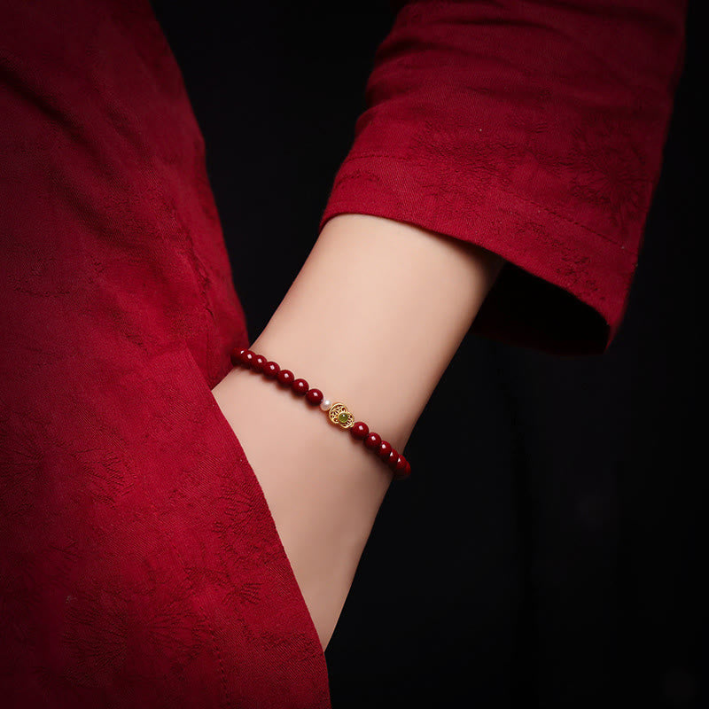Nimara Ritual Gourd Pearl Cinnabar Blessing Beads Bracelet
