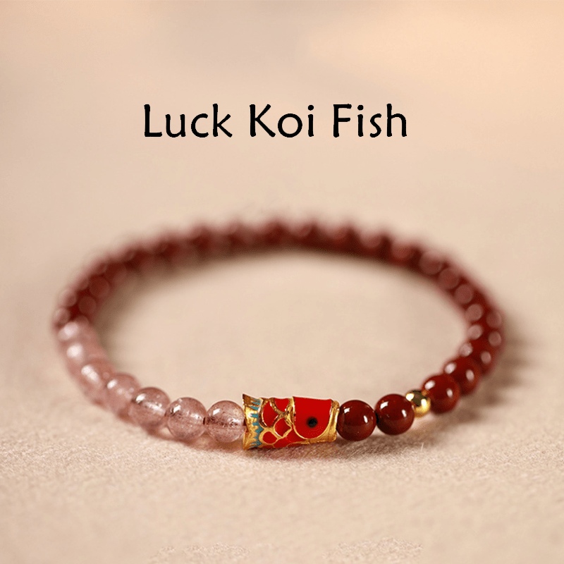 Nimara Ritual Natural Cinnabar Pink Crystal Strawberry Quartz Lucky Koi Fish Blessing Bracelet
