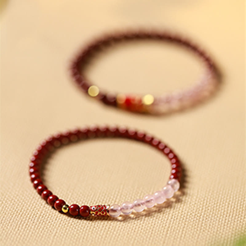 Nimara Ritual Natural Cinnabar Pink Crystal Strawberry Quartz Lucky Koi Fish Blessing Bracelet