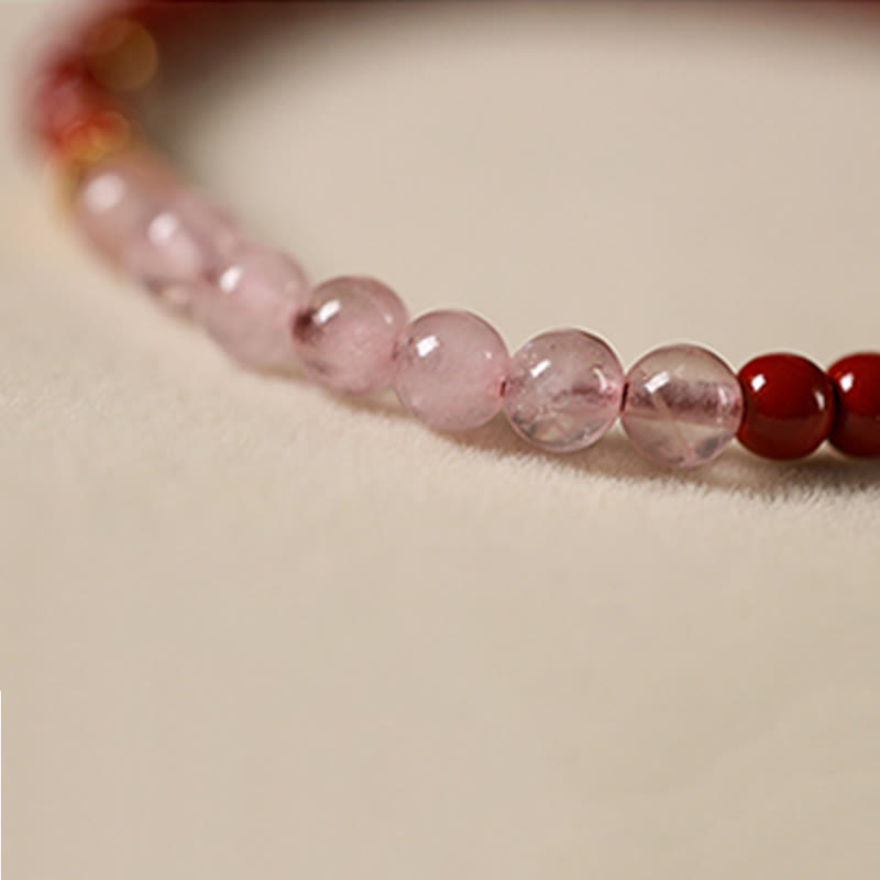 Nimara Ritual Natural Cinnabar Pink Crystal Strawberry Quartz Lucky Koi Fish Blessing Bracelet