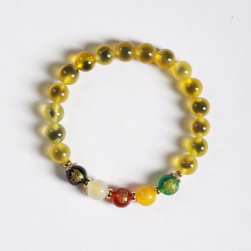 Nimara Ritual Natural Colorful Candy Agate Five Gods Of Wealth Harmony Bracelet