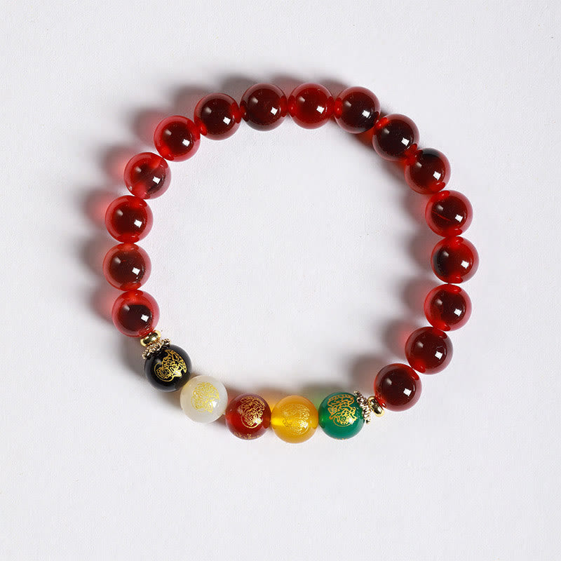 Nimara Ritual Natural Colorful Candy Agate Five Gods Of Wealth Harmony Bracelet