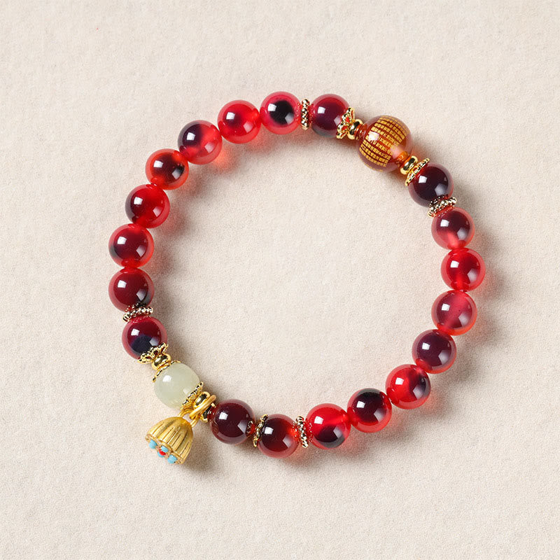 Nimara Ritual Natural Colorful Candy Agate Golden Lotus Pod Healing Bracelet