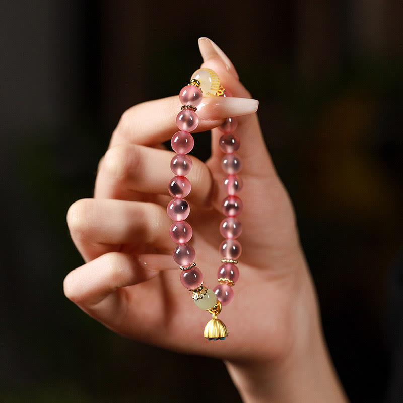 Nimara Ritual Natural Colorful Candy Agate Golden Lotus Pod Healing Bracelet