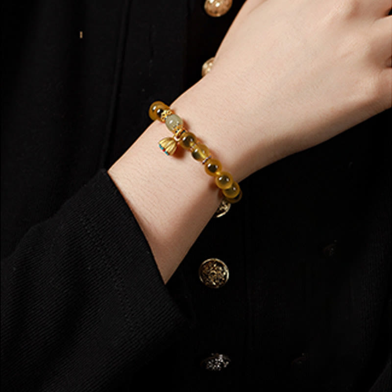 Nimara Ritual Natural Colorful Candy Agate Golden Lotus Pod Healing Bracelet