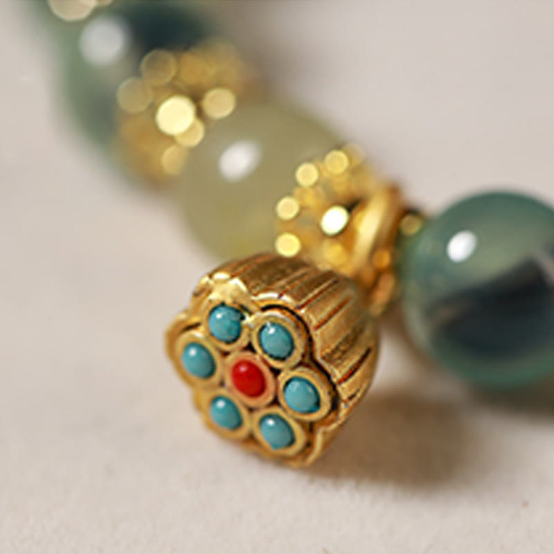 Nimara Ritual Natural Colorful Candy Agate Golden Lotus Pod Healing Bracelet