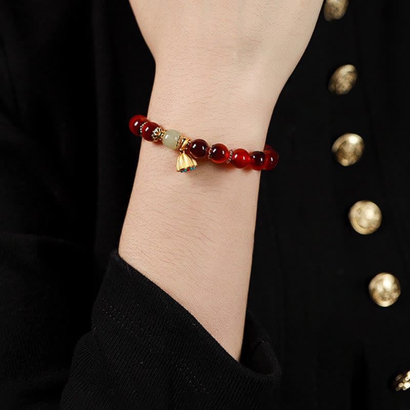 Nimara Ritual Natural Colorful Candy Agate Golden Lotus Pod Healing Bracelet