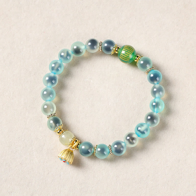 Nimara Ritual Natural Colorful Candy Agate Golden Lotus Pod Healing Bracelet